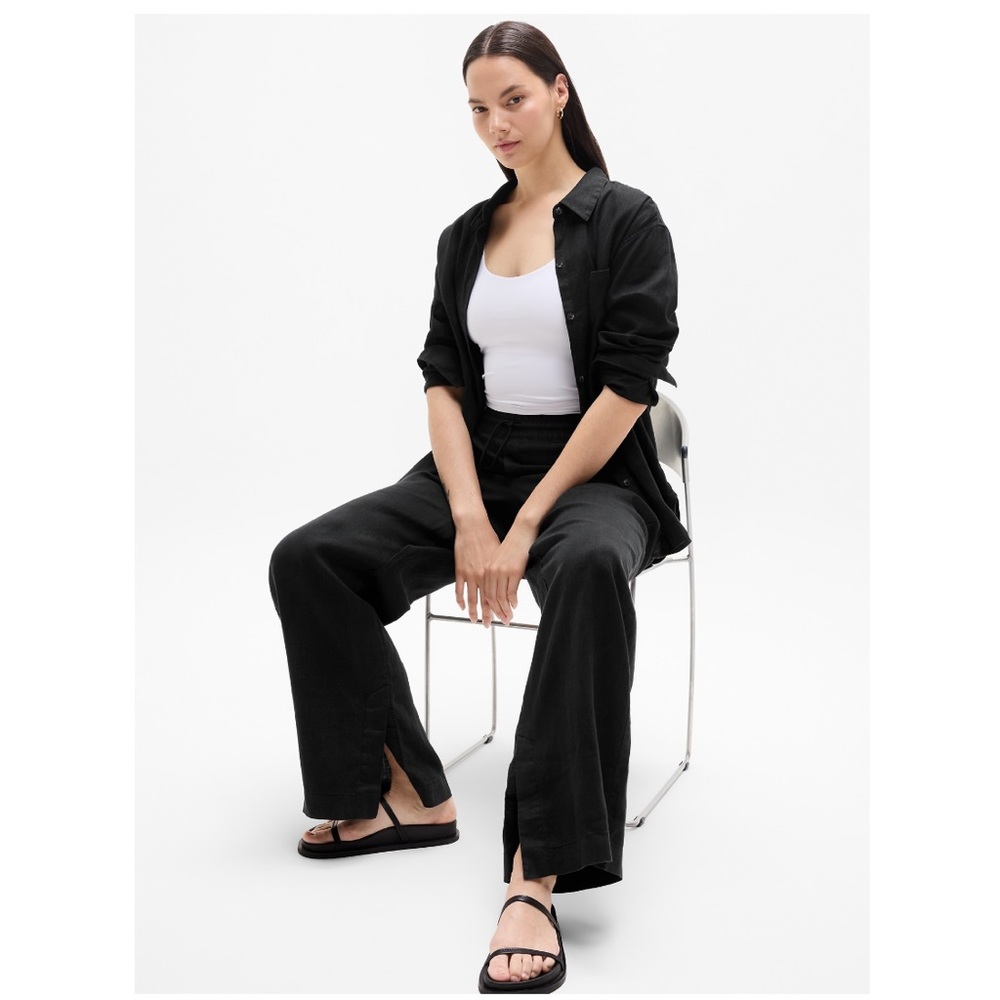 NWT Athleta Retreat Linen High Rise Wide-Leg Pant | Black - Picture 3 of 11